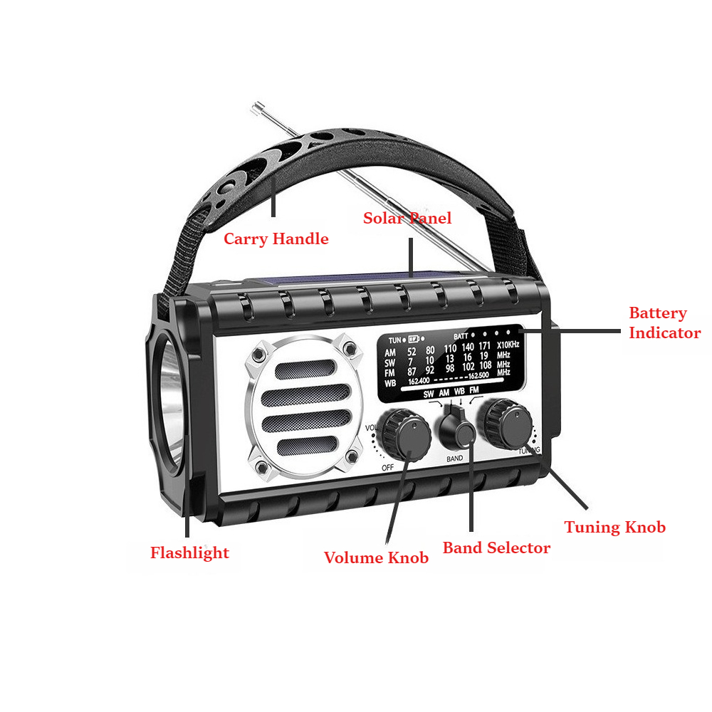 Emergency Radio Solar - Radio de Emergencia Portátil con Manivela