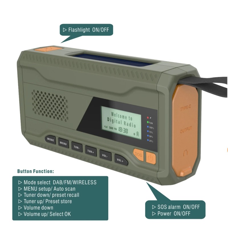 Emergency Radio Solar - Radio DAB/FM con Bluetooth, radio de